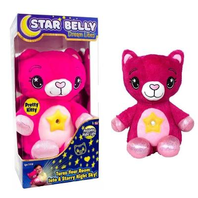Urso Pelucia Rosa Projetor Estrelas Musical Abajur Infantil Meninas Festa Do Pijama Gatinha