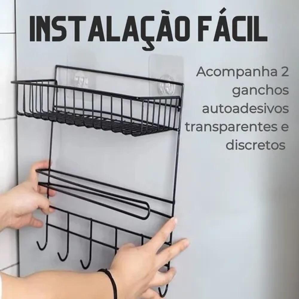 Suporte Organizador Parede Cozinha Metal Prateleira Porta Papel Toalha Duplo Ganchos Multiuso - 2