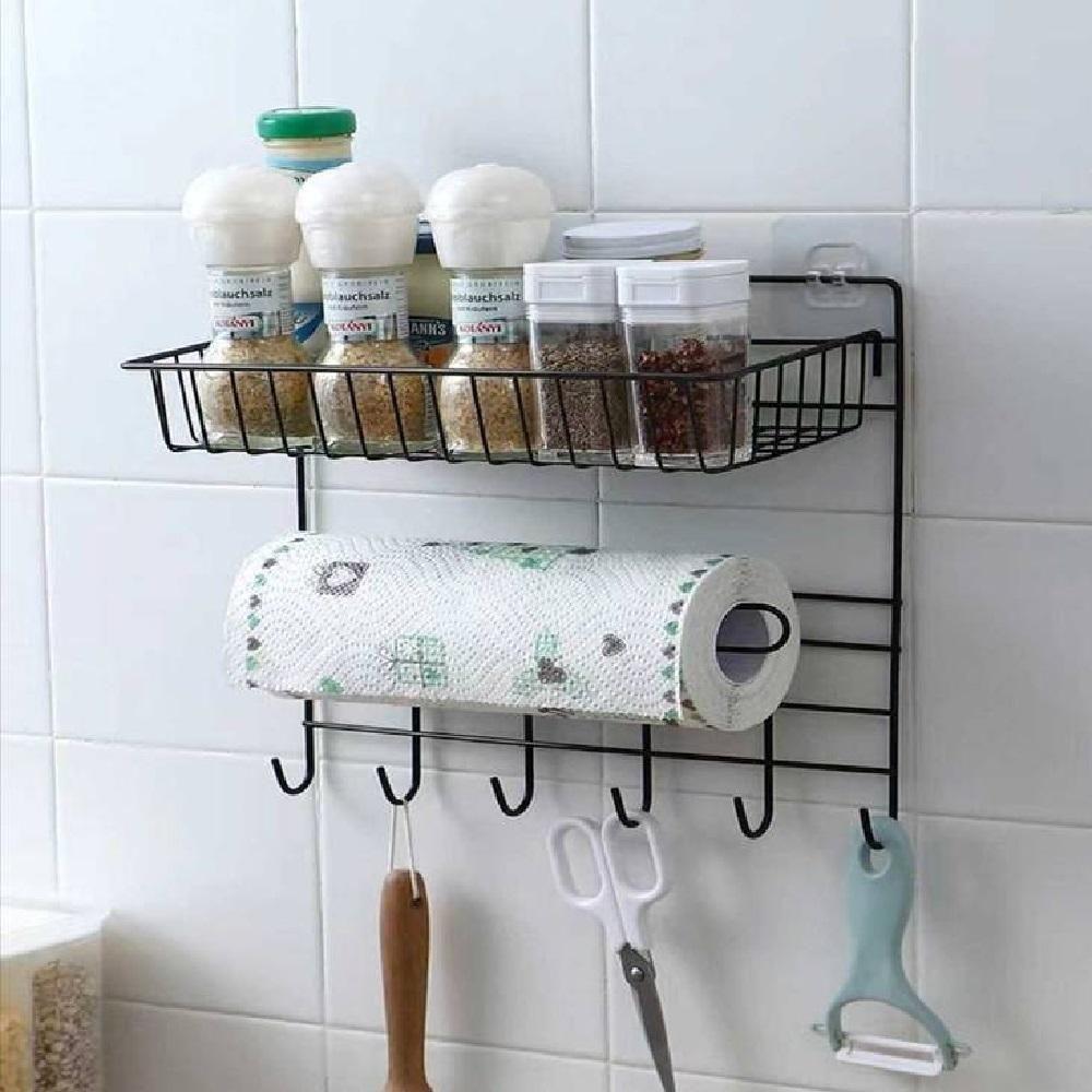 Suporte Organizador Parede Cozinha Metal Prateleira Porta Papel Toalha Duplo Ganchos Multiuso - 7