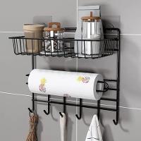Suporte Organizador Parede Cozinha Metal Prateleira Porta Papel Toalha Duplo Ganchos Multiuso