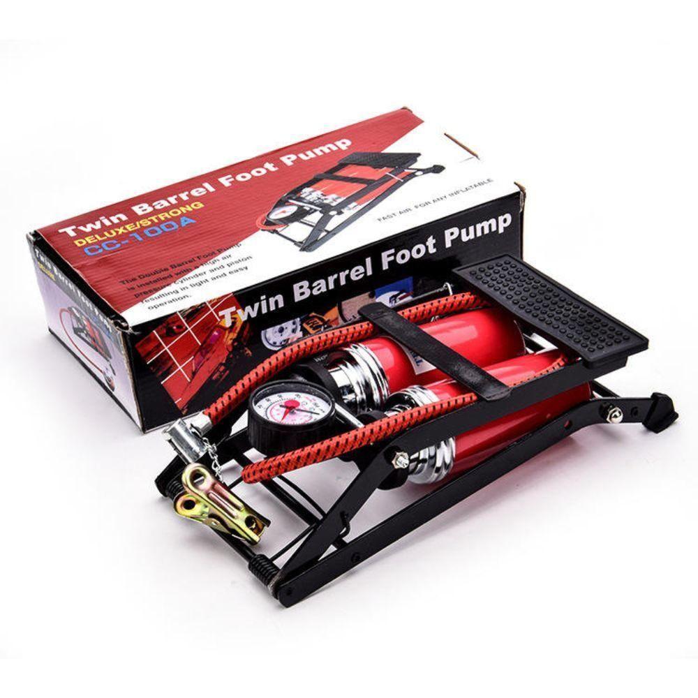 Bomba Ar Dupla Alta Pressao Manometro Compressor Pedal Inflador Encher Bola Boia Colchao Inflavel - 5