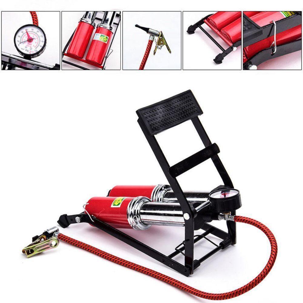 Bomba Ar Dupla Alta Pressao Manometro Compressor Pedal Inflador Encher Bola Boia Colchao Inflavel - 6