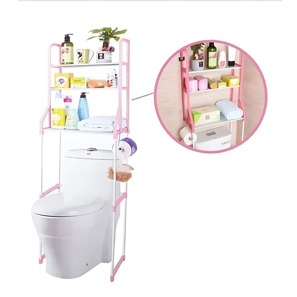 Estante Organizadora Banheiro Lavabo Lavanderia 3 Prateleiras Porta Toalhas Portatil Rosa - 2