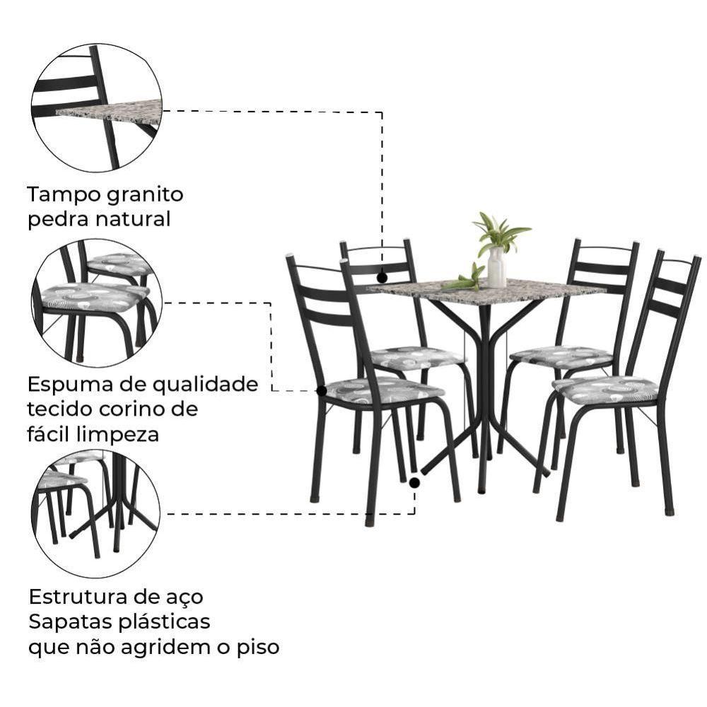 Conjunto De Mesa Thais 0,70M Com 4 Cadeiras Artefamol Granito / Dark Craquelado Dark - 3