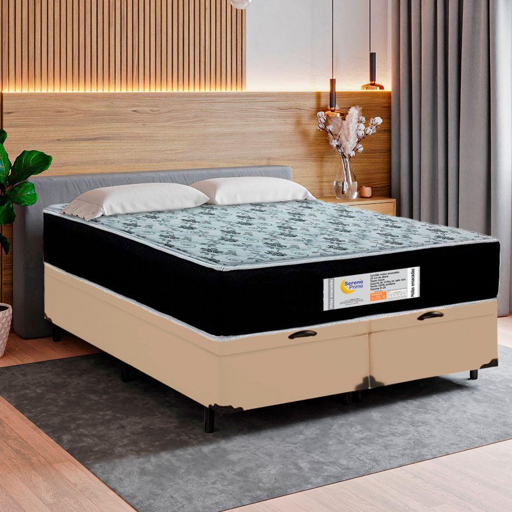 Cama Box Baú Queen Bipartido Sintético + Colchão Molas Ensacadas Sereneprime Sonnolux 158x198x69 Cor:bege - 2