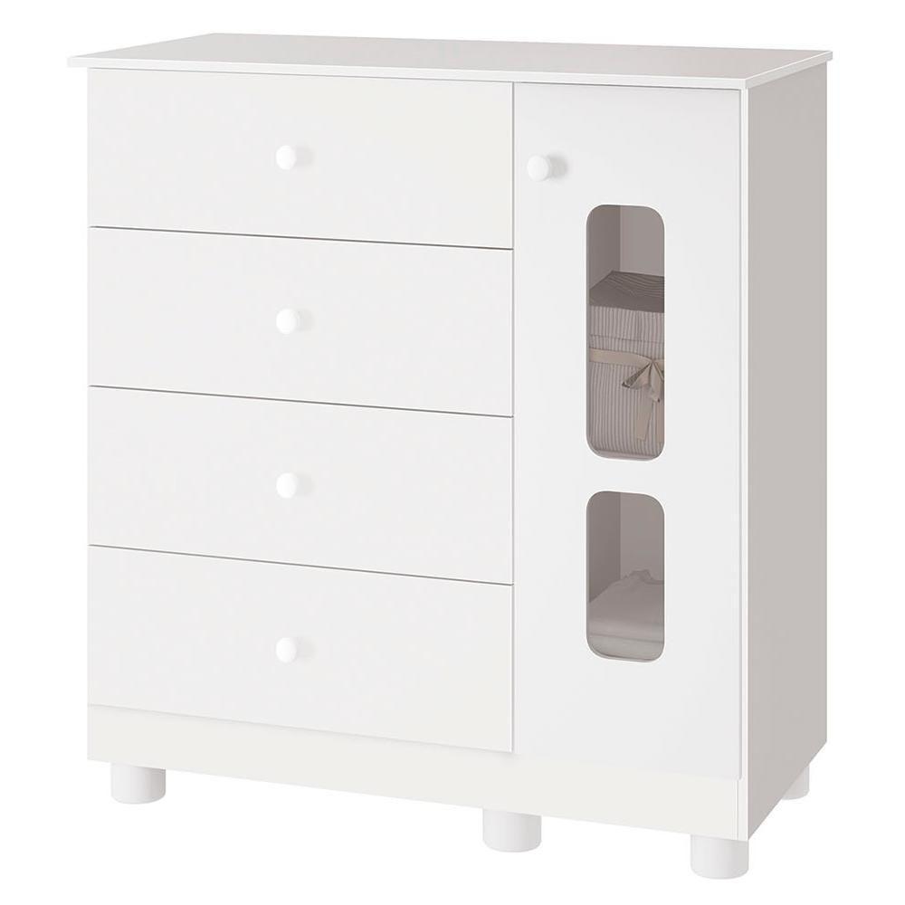 Cômoda Infantil Com Sapateira 1 Porta Katatau Branco Brilho Branco-brilho - 1