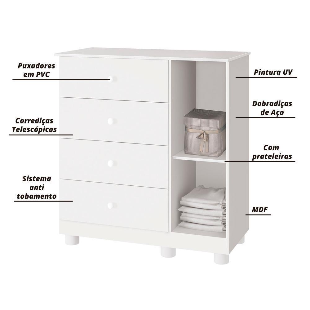 Cômoda Infantil Com Sapateira 1 Porta Katatau Branco Brilho Branco-brilho - 2