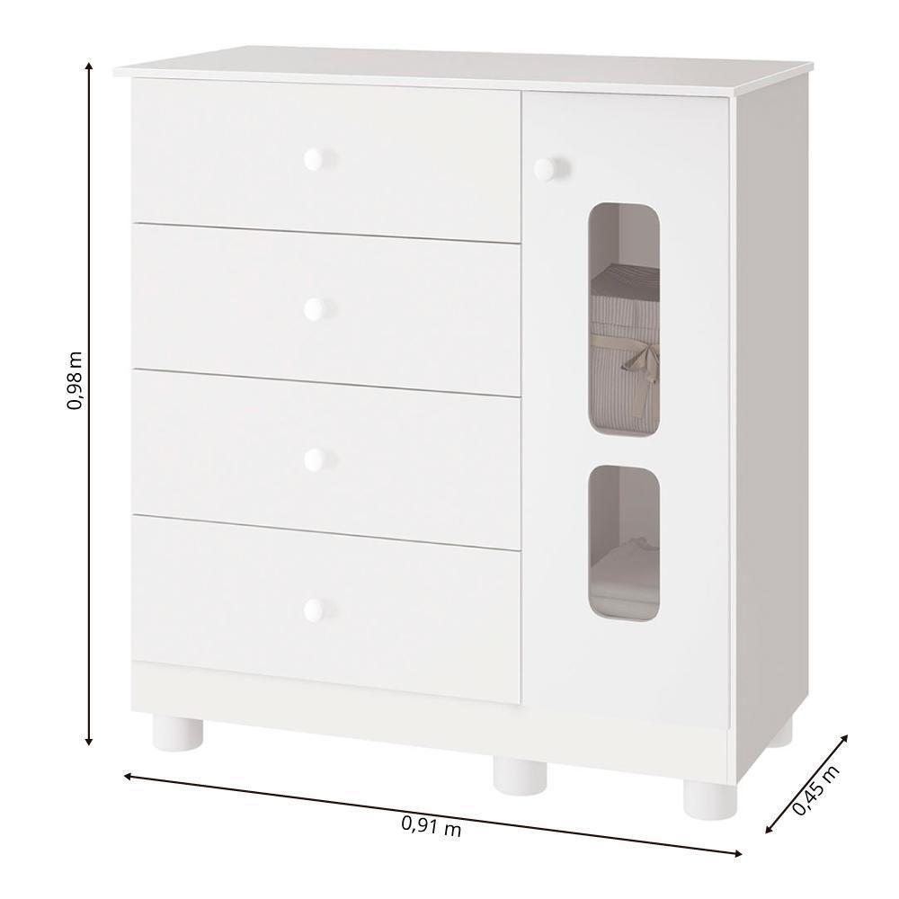 Cômoda Infantil Com Sapateira 1 Porta Katatau Branco Brilho Branco-brilho - 4