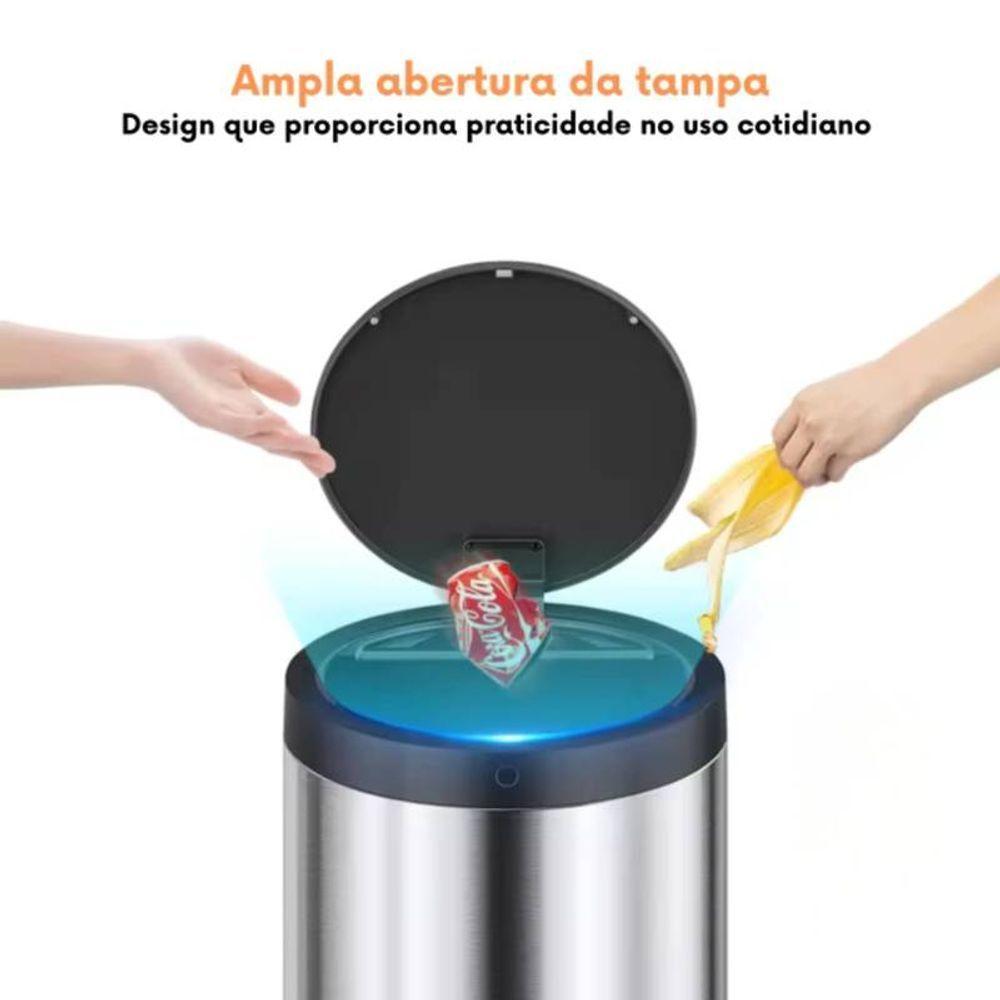 Lixeira Automática Redonda Inox Branco 40 Litros Com Sensor - 5