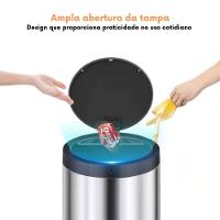Lixeira Automática Redonda Inox Preto 40 Litros Com Sensor