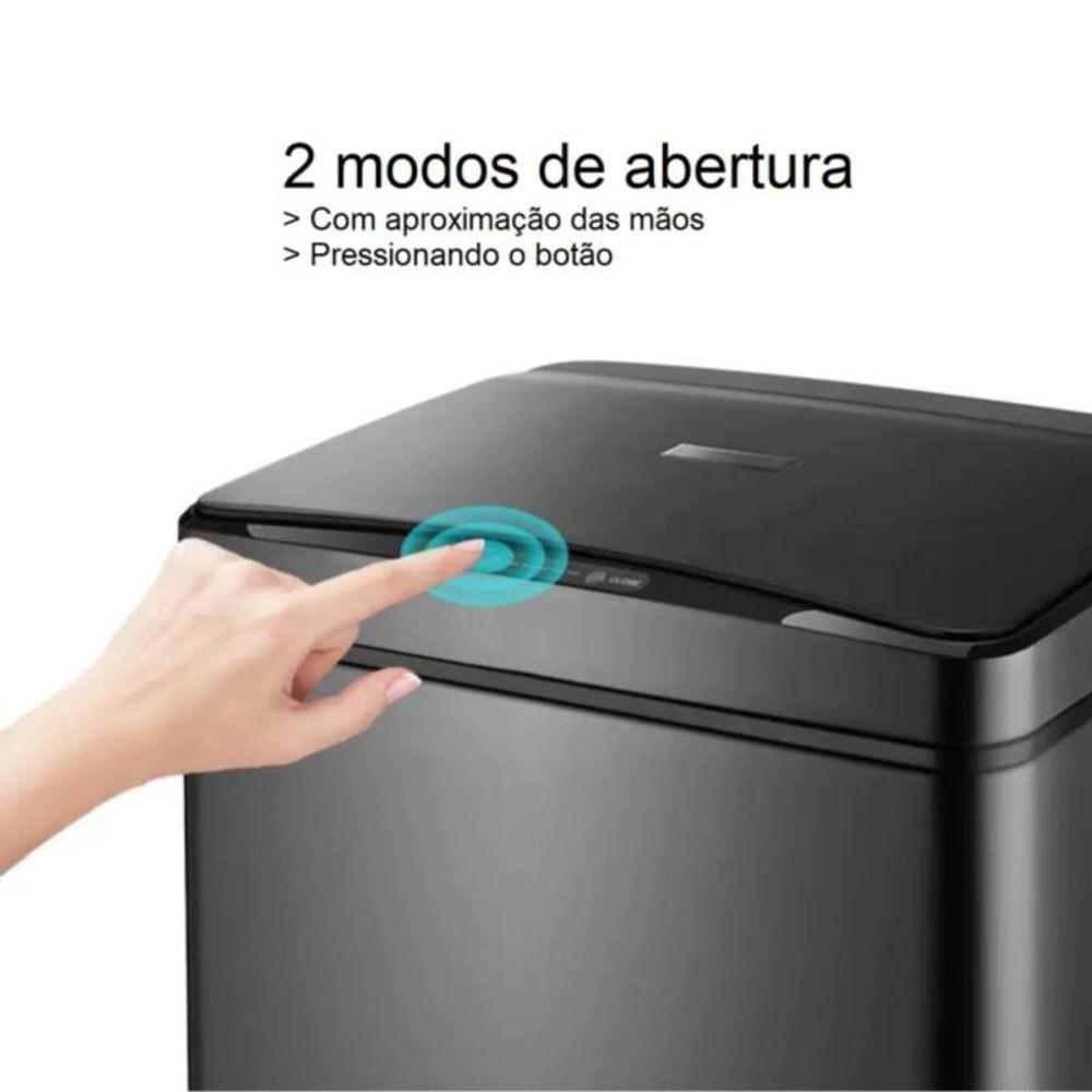 Lixeira Automática Inox Preto Retangular 40 Litros C/ Sensor - 2