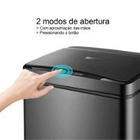 Lixeira Automática Inox Preto Retangular 40 Litros C/ Sensor - 2