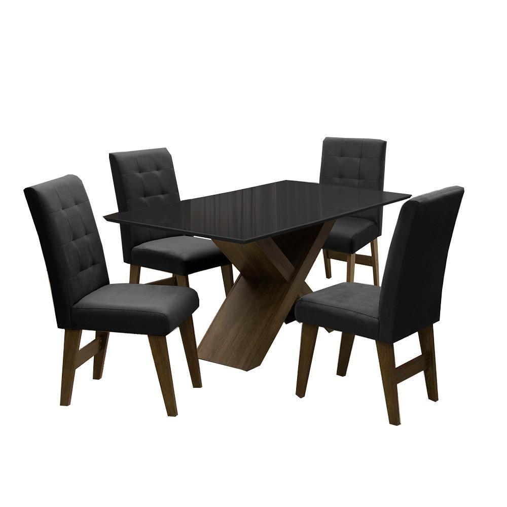 Conjunto Mesa Preto Dubai 1,35m Mdf Com 4 Cadeiras Castanho Castanho / Black - 1