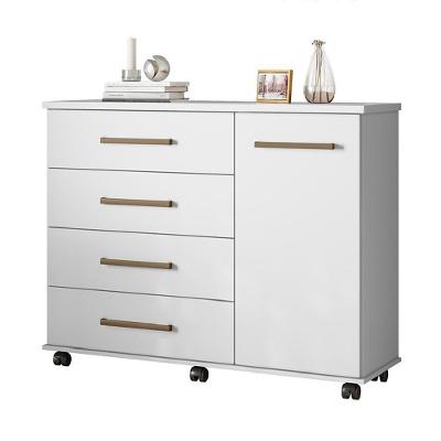 Cômoda Flora 4 Gavetas com Corrediças Telescópicas Puxador Metal Rodízios Branco