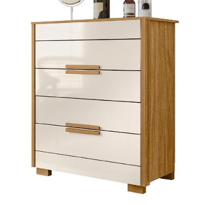 Cômoda Dhara 4 Gavetas MDF com Puxador em MDF Freijó Off White Brilhante