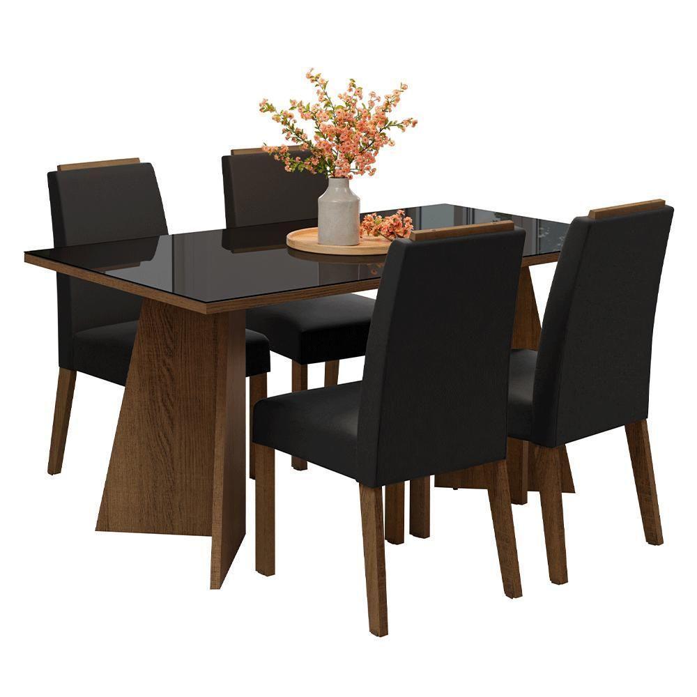Conjunto Sala De Jantar Tampo De Vidro 4 Cadeiras Rustic/preto/oxford Braga Madesa - 2