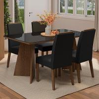 Conjunto Sala De Jantar Tampo De Vidro 4 Cadeiras Rustic/preto/oxford Braga Madesa - 1