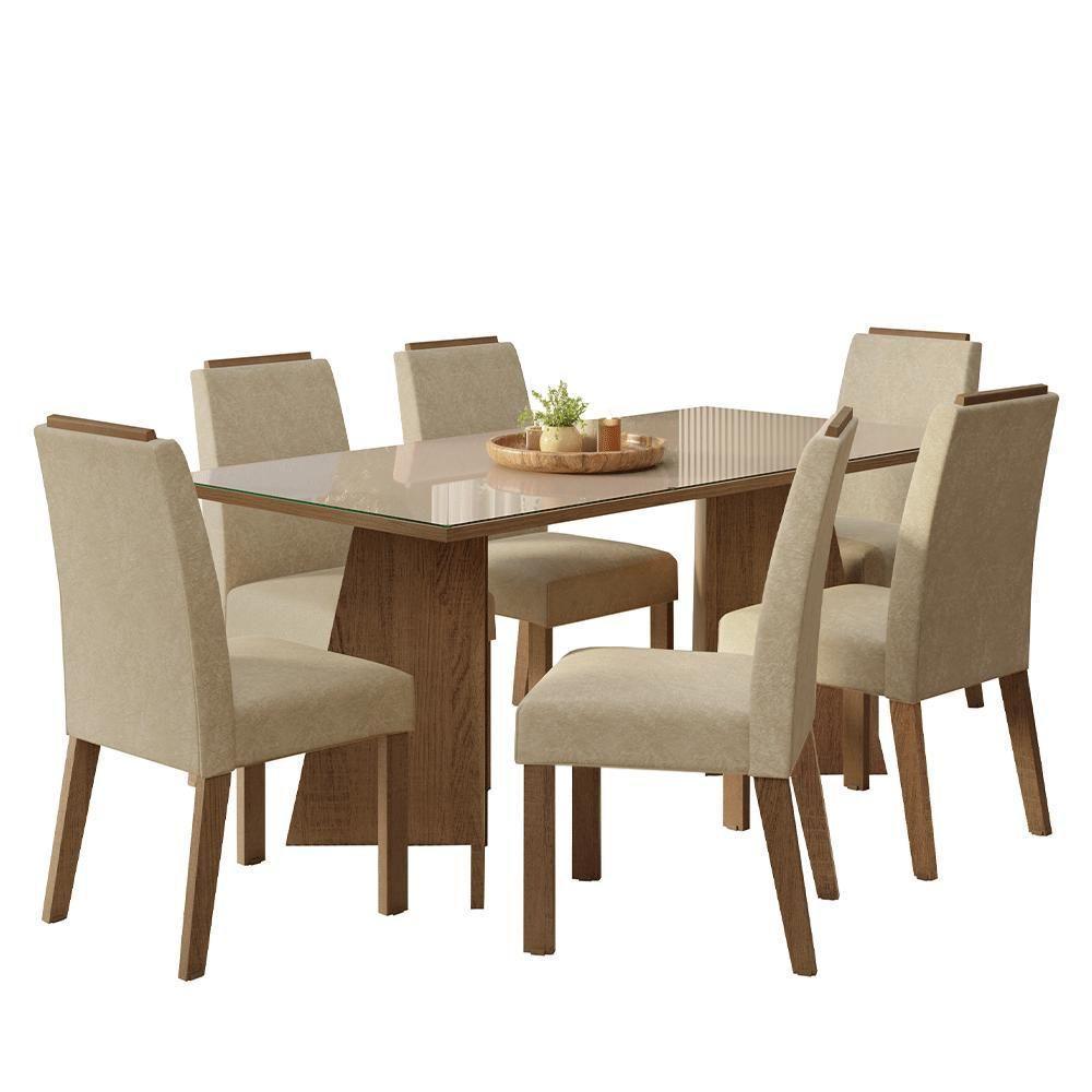 Conjunto Sala De Jantar Tampo De Vidro 6 Cadeiras Rustic/crema/imperial Amalfi Madesa - 2