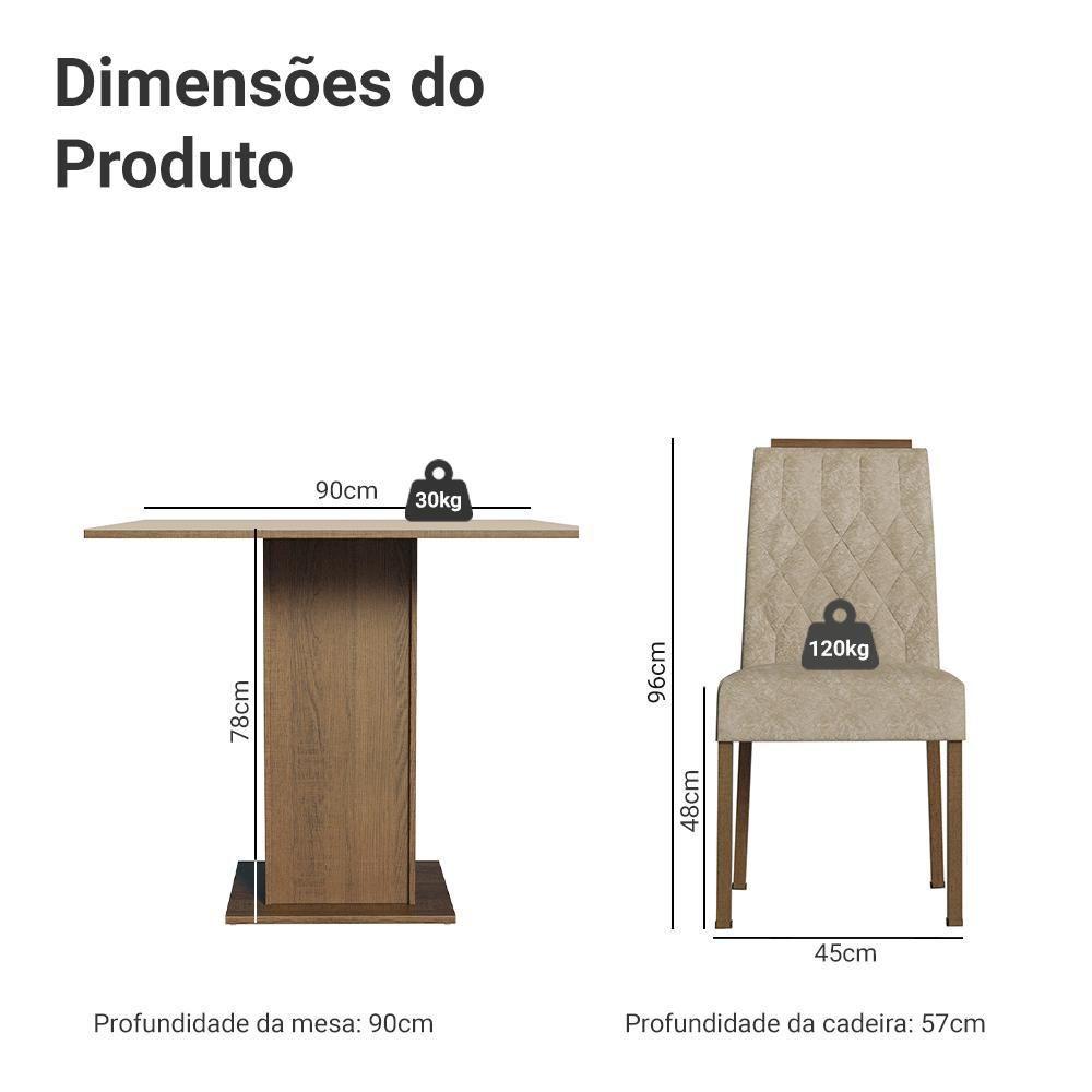 Conjunto Sala De Jantar Tampo De Madeira 4 Cadeiras Rustic/crema/imperial Cannes Madesa - 3