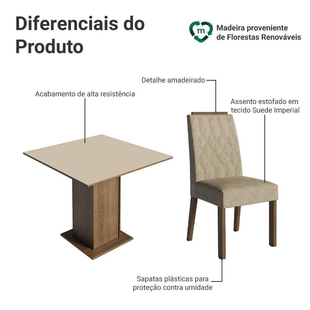 Conjunto Sala De Jantar Tampo De Madeira 4 Cadeiras Rustic/crema/imperial Cannes Madesa - 4