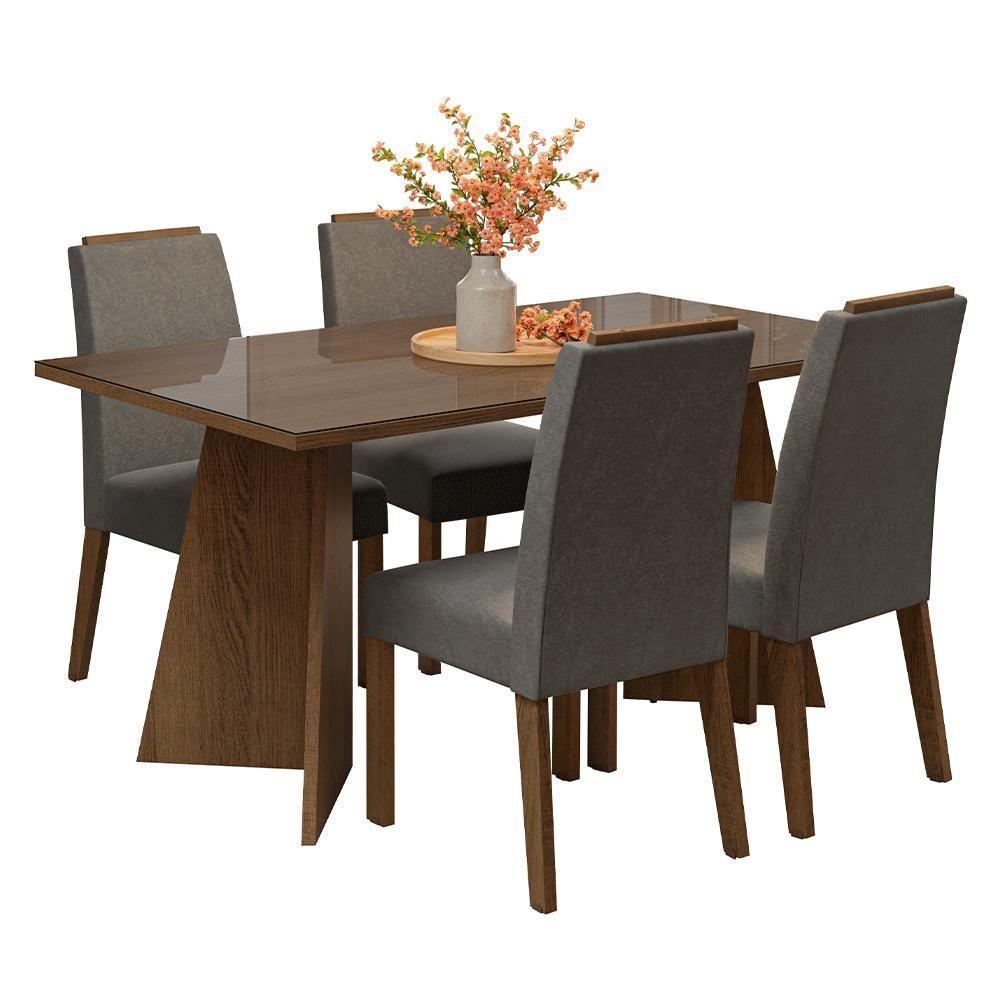 Conjunto Sala De Jantar Tampo De Vidro 4 Cadeiras Rustic/silver Braga Madesa - 2