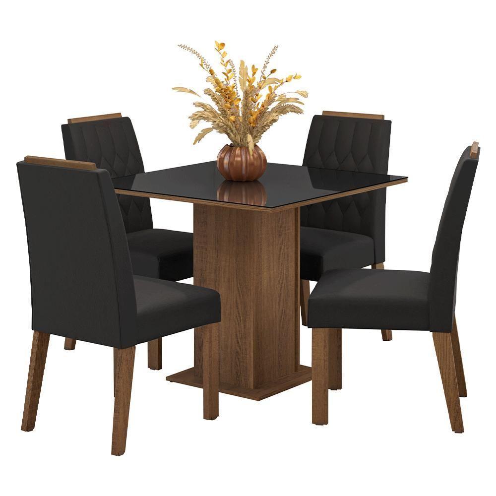 Conjunto Sala De Jantar Tampo De Vidro 4 Cadeiras Rustic/preto/oxford Capri Madesa - 2