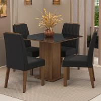 Conjunto Sala De Jantar Tampo De Vidro 4 Cadeiras Rustic/preto/oxford Capri Madesa - 1