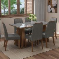 Conjunto Sala De Jantar Tampo De Vidro 6 Cadeiras Rustic/cinza/silver Sintra Madesa - 1
