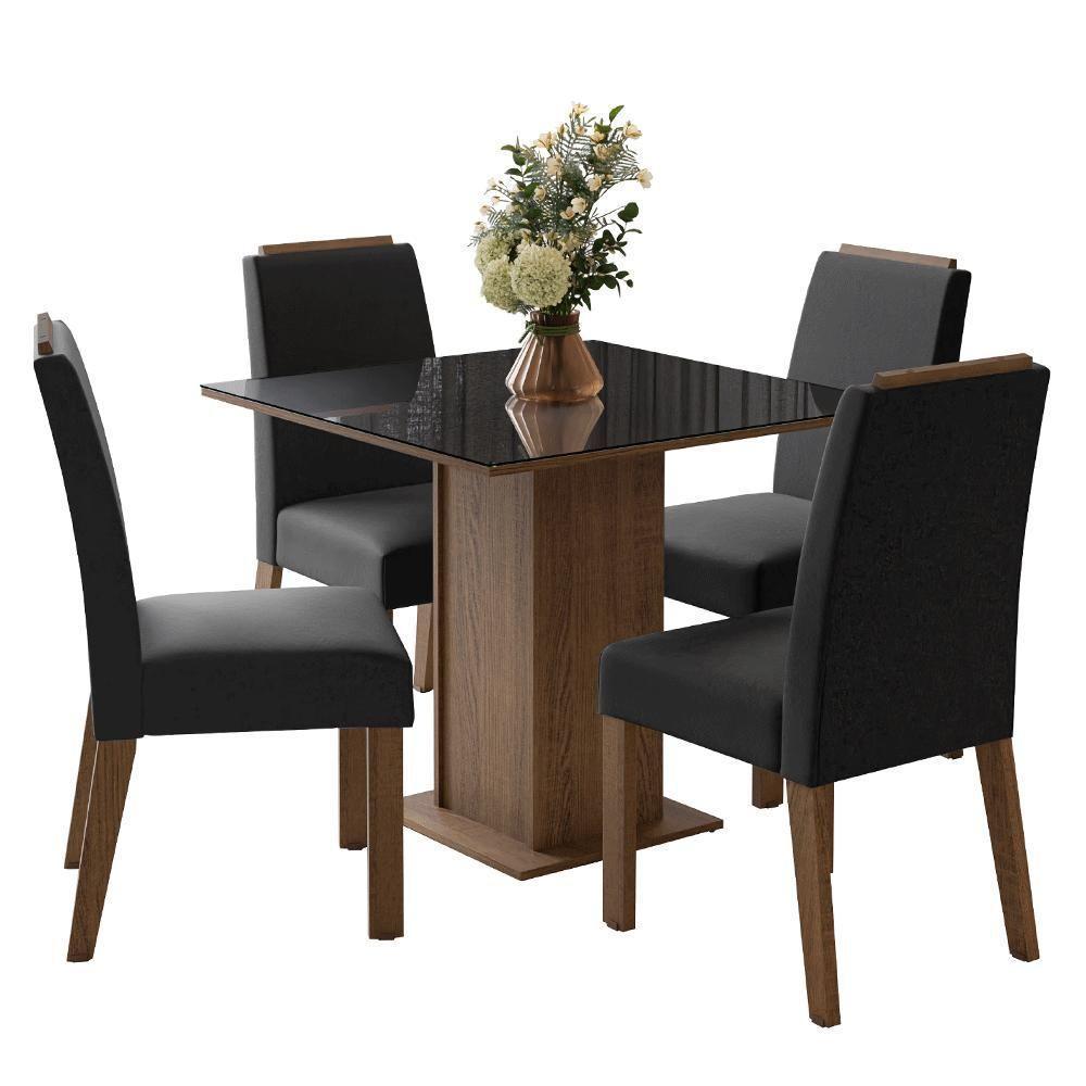 Conjunto Sala De Jantar Tampo De Vidro 4 Cadeiras Rustic/preto/oxford Sines Madesa - 2