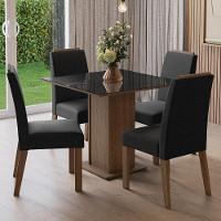 Conjunto Sala De Jantar Tampo De Vidro 4 Cadeiras Rustic/preto/oxford Sines Madesa - 1