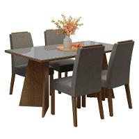 Conjunto Sala De Jantar Tampo De Vidro 4 Cadeiras Rustic/cinza/silver Braga Madesa - 2