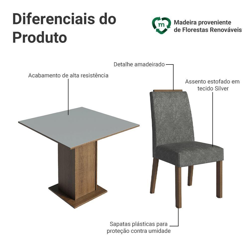 Conjunto Sala De Jantar Tampo De Madeira 4 Cadeiras Rustic/cinza/silver Aspen Madesa - 4