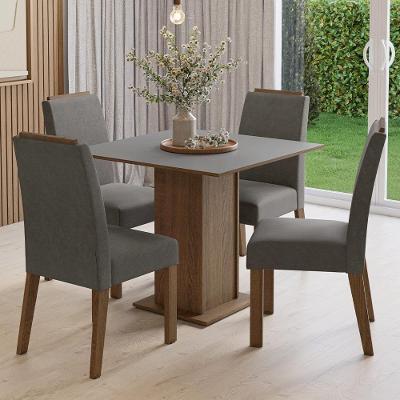 Conjunto Sala De Jantar Tampo De Madeira 4 Cadeiras Rustic/cinza/silver Aspen Madesa