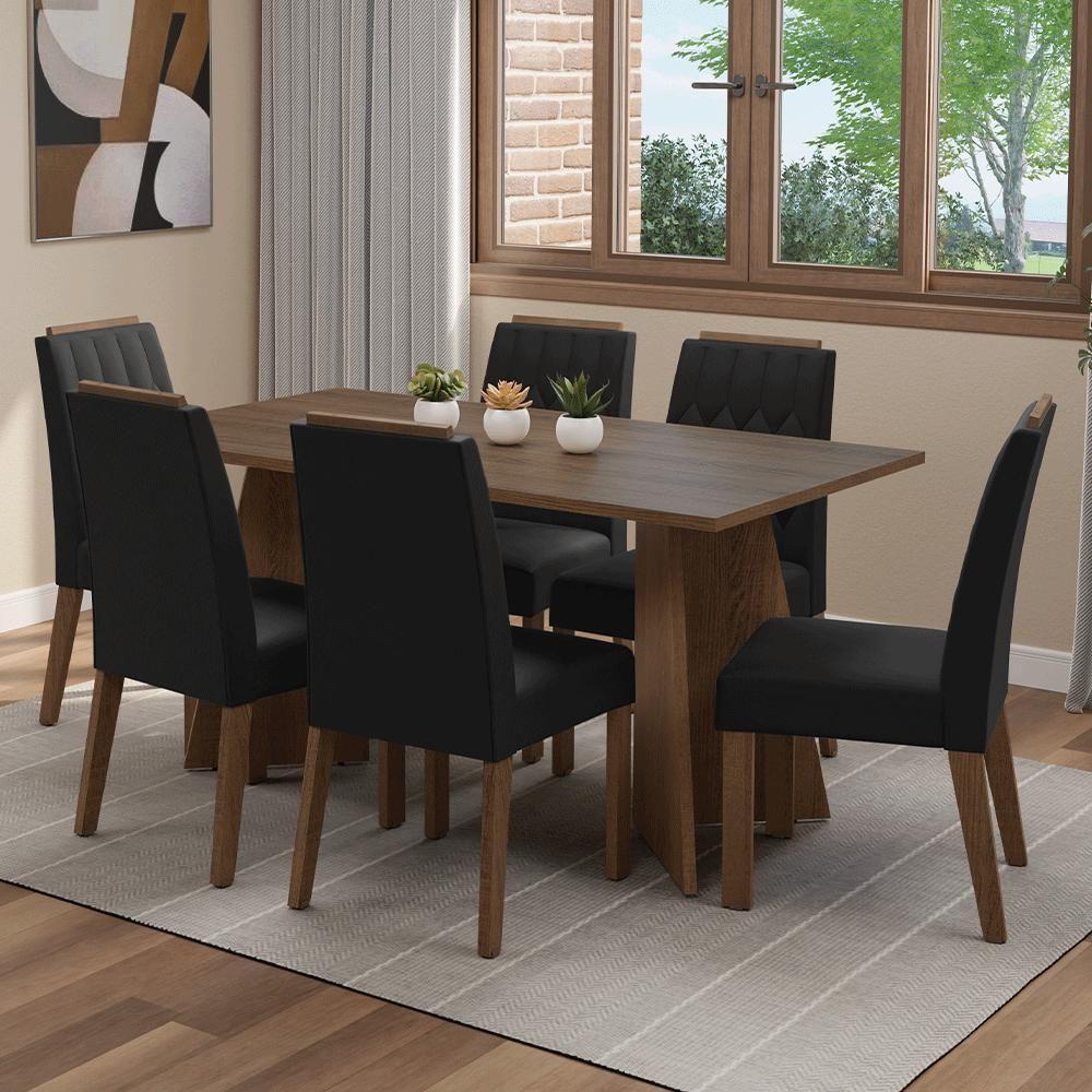 Conjunto Sala De Jantar Tampo De Madeira 6 Cadeiras Rustic/oxford Leon Madesa - 1