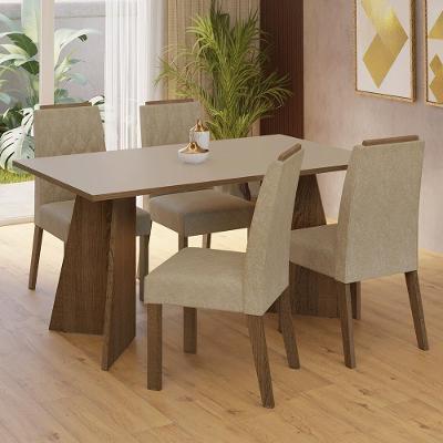 Conjunto Sala De Jantar Tampo De Madeira 4 Cadeiras Rustic/crema/imperial Tulum Madesa