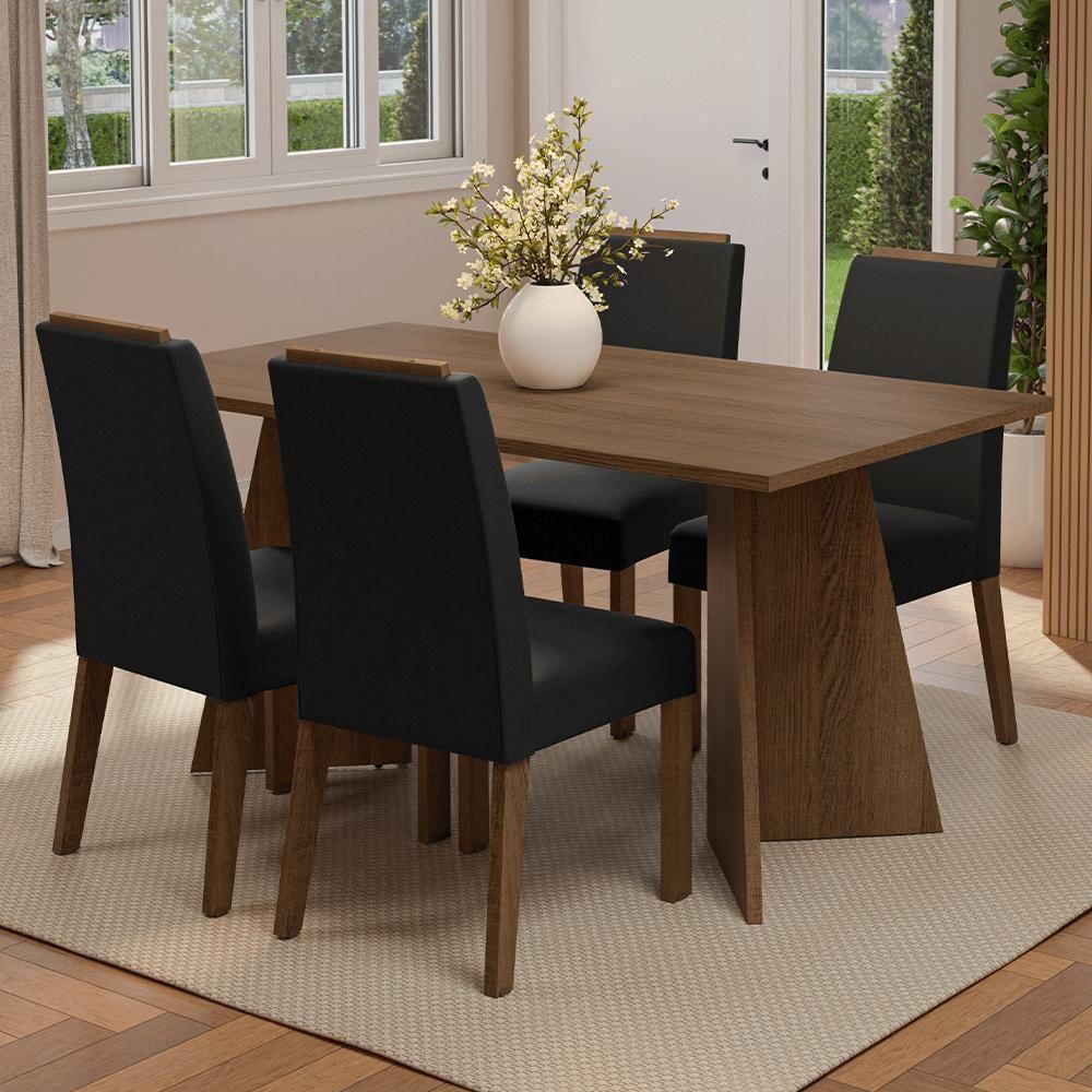 Conjunto Sala De Jantar Tampo De Madeira 4 Cadeiras Rustic/oxford évora Madesa - 1