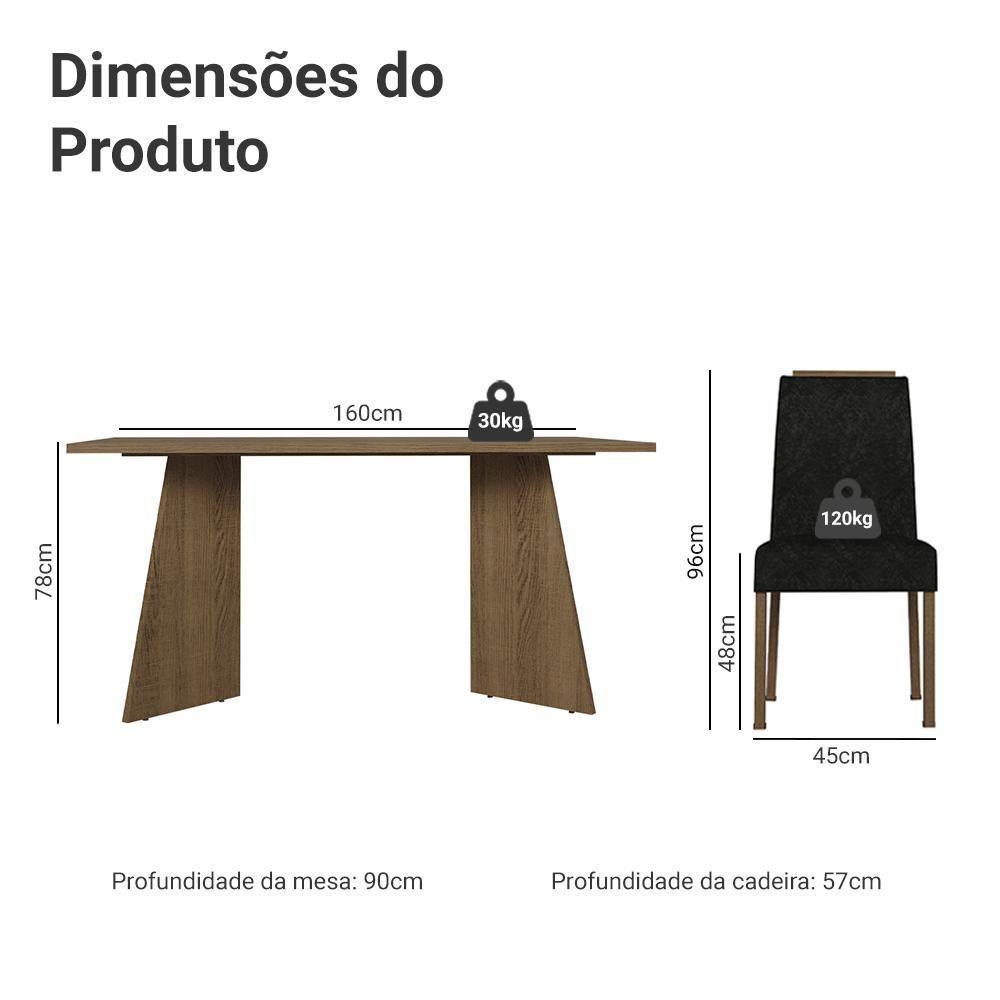 Conjunto Sala De Jantar Tampo De Madeira 4 Cadeiras Rustic/oxford évora Madesa - 3