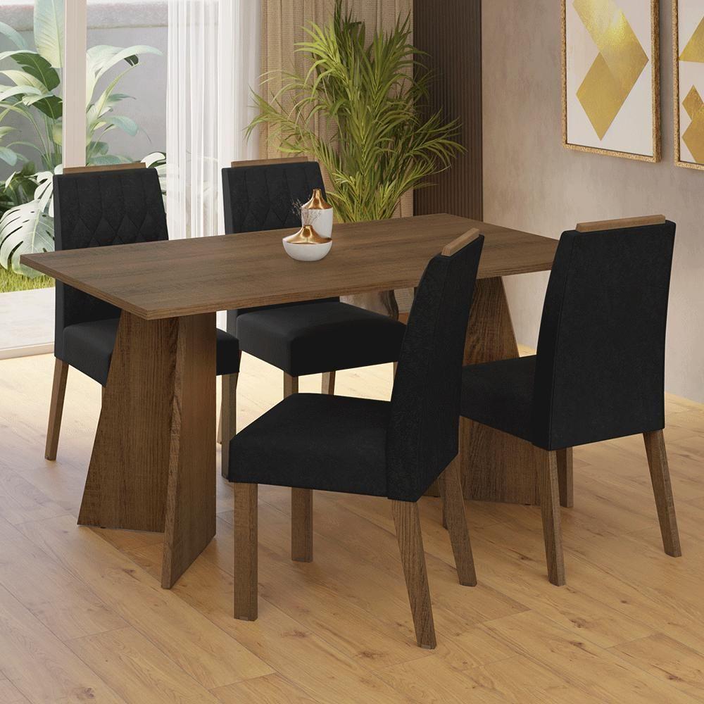 Conjunto Sala De Jantar Tampo De Madeira 4 Cadeiras Rustic/oxford Tulum Madesa - 1