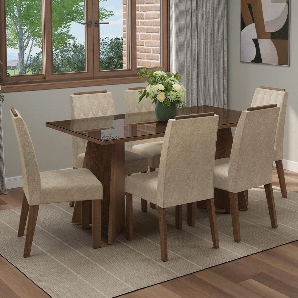 Conjunto Sala De Jantar Tampo De Vidro 6 Cadeiras Rustic/imperial Sintra Madesa - 1