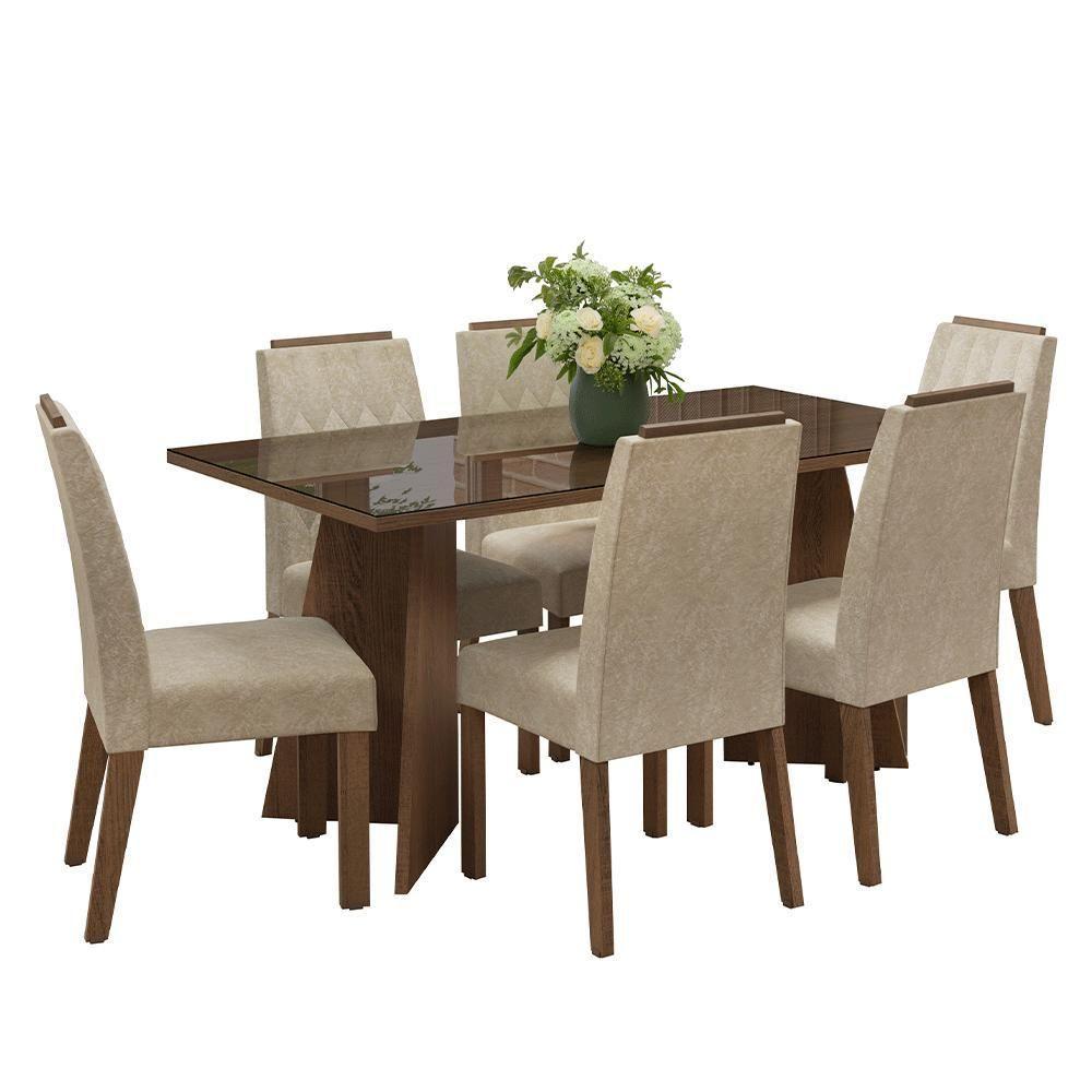Conjunto Sala De Jantar Tampo De Vidro 6 Cadeiras Rustic/imperial Sintra Madesa - 2
