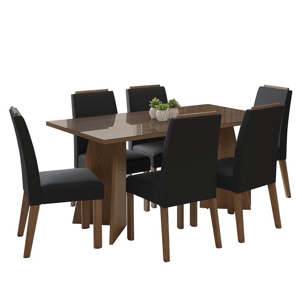 Conjunto Sala De Jantar Tampo De Vidro 6 Cadeiras Rustic/oxford Madrid Madesa - 2