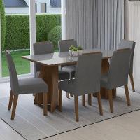 Conjunto Sala De Jantar Tampo De Vidro 6 Cadeiras Rustic/cinza/silver Madrid Madesa - 1