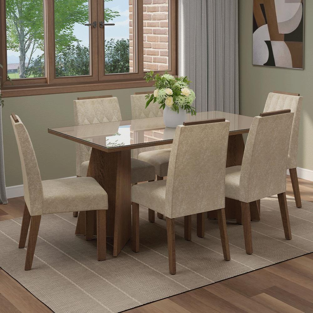 Conjunto Sala De Jantar Tampo De Vidro 6 Cadeiras Rustic/crema/imperial Sintra Madesa - 1
