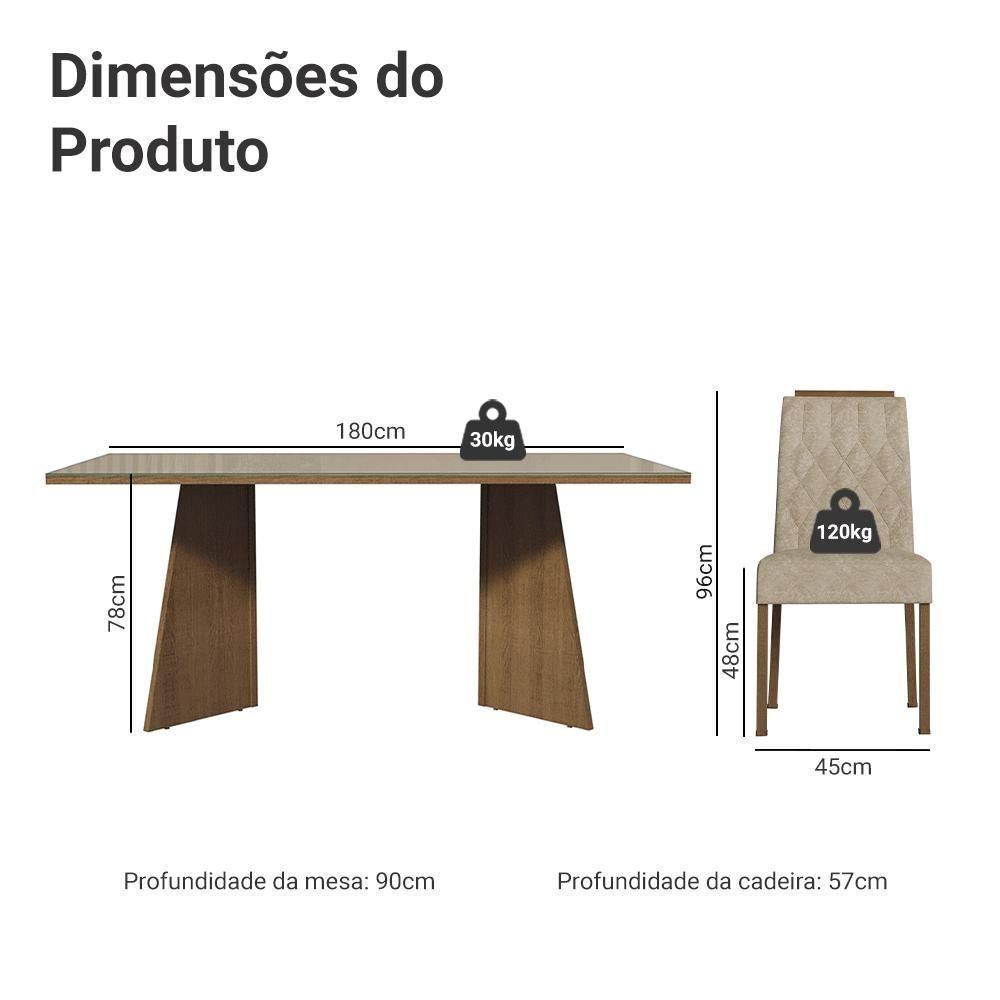 Conjunto Sala De Jantar Tampo De Vidro 6 Cadeiras Rustic/crema/imperial Siena Madesa - 3