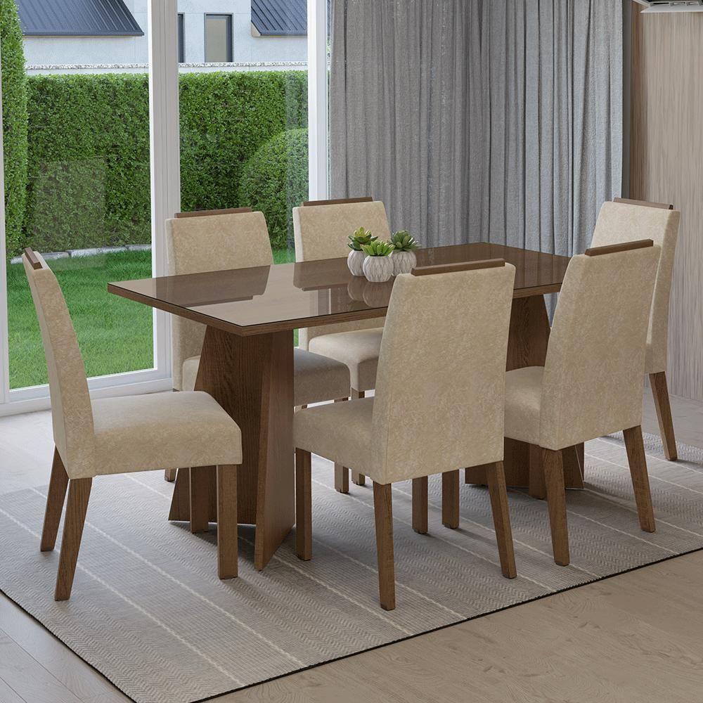 Conjunto Sala De Jantar Tampo De Vidro 6 Cadeiras Rustic/imperial Madrid Madesa - 1