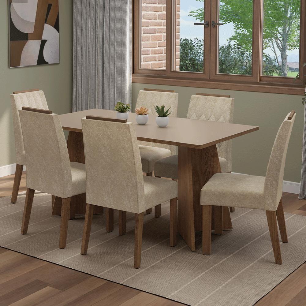 Conjunto Sala De Jantar Tampo De Madeira 6 Cadeiras Rustic/crema/imperial Leon Madesa - 1