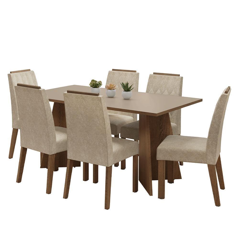 Conjunto Sala De Jantar Tampo De Madeira 6 Cadeiras Rustic/crema/imperial Leon Madesa - 2