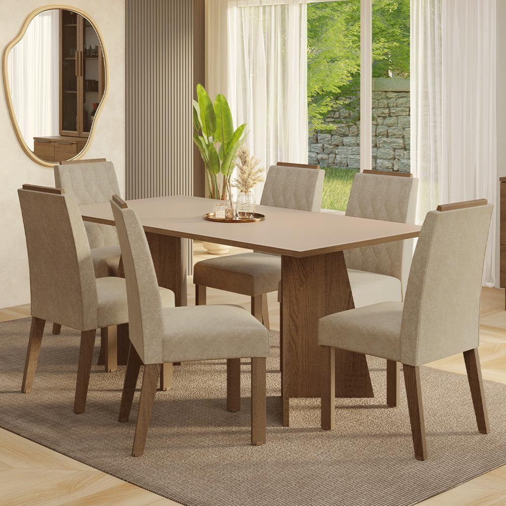 Conjunto Sala De Jantar Tampo De Madeira 6 Cadeiras Rustic/crema/imperial York Madesa - 1