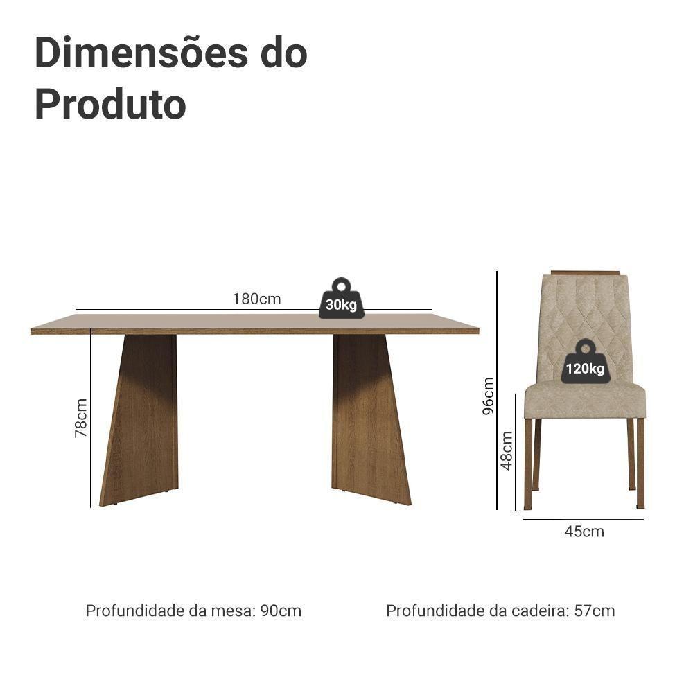 Conjunto Sala De Jantar Tampo De Madeira 6 Cadeiras Rustic/crema/imperial York Madesa - 3