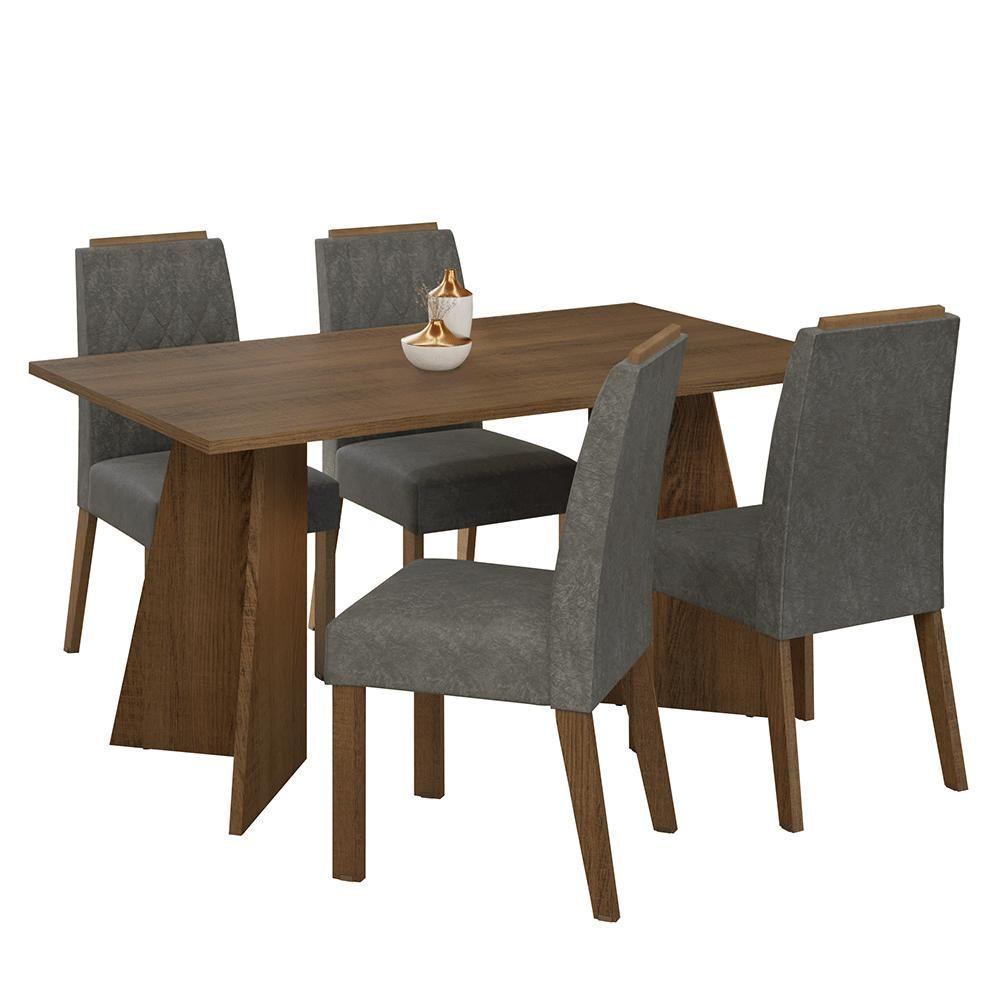 Conjunto Sala De Jantar Tampo De Madeira 4 Cadeiras Rustic/silver Tulum Madesa - 2